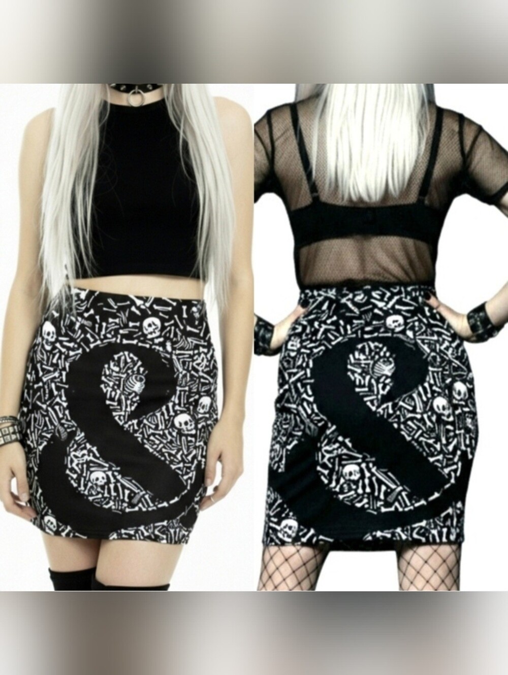 Hot topic blk Of mice & men band skeleton catacombs skull bones mini skirt S